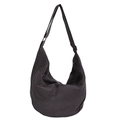 Dark grey canvas dumpling hobo bag with adjustable wide shoulder strap on white background - Gray