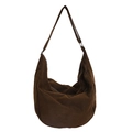 Large capacity dark brown crescent hobo bag with adjustable strap on white background - Brown