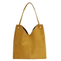 Borsa tote minimalista in pelle scamosciata giallo senape con apertura a V e tracolle sottili - Giallo
