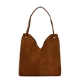 Borsa tote minimalista in pelle scamosciata marrone con apertura a V e tracolle - Marrone