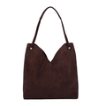 Borsa tote minimalista in pelle scamosciata marrone scuro con taglio a V e spallina sottile - caffè