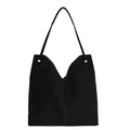 Sac fourre-tout minimaliste en daim noir avec ouverture en V et lanières en cuir - Noir