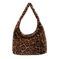 Borsa hobo in peluche leopardata da donna con morbida pelliccia sintetica per look autunnale - Cachi