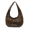 Borsa hobo vintage in similpelle marrone scuro con borchie a stella argentate - Marrone