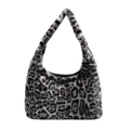 Borsa hobo in ecopelliccia leopardata con morbida trama peluche e fantasia bianca e nera - Nero