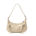 Elegante borsa hobo color crema in finta pelle con tasche a cerniera e forma a mezzaluna - Bianco Sporco