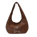 Vintage dark brown shoulder bag featuring retro silver stud stars and a crescent shape - Brown