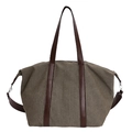 Brown striped corduroy tote bag with leather straps and silver metal hardware details - Green