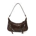 Borsa a spalla a mezzaluna marrone scuro lucido con nappe argentate e pelle verniciata - Marrone