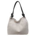 Off-white corduroy tote bag featuring checkered rope shoulder straps and knotted detail - White