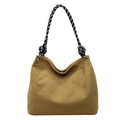 Brown corduroy tote bag with stylish black and white braided rope handles for daily use - Yellow