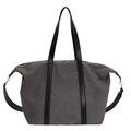 Dark grey textured canvas tote bag with black leather straps and silver metal hardware - Gray