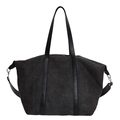 Classic black canvas tote bag with faux leather trim and detachable shoulder strap - Black