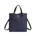 Dark blue denim tote bag with black leather straps and golden metal twist lock closure - Dark Blue