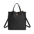 Retro black denim tote bag with leather handles and golden metal twist lock closure - Black