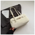 White retro shoulder bag for women, stylish PU leather boston bag, chic underarm bag. - No Pendant / Off White
