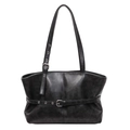 Minimalist black tote bag with buckle details and adjustable straps in retro PU style - Black