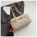 Retro off-white shoulder boston bag for women, stylish PU leather underarm daily handbag. - No Pendant / Apricot