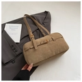 Retro khaki boston shoulder bag for women, chic vintage PU leather handbag with metal buckle. - No Pendant / Khaki
