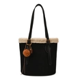 Retro black faux suede bucket bag with cream fur trim and decorative tassel charms - No Pendant / Black