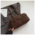 Retro Dark Brown Suede Shoulder Bag Chic Boston Bag Casual PU Underarm Bag For Women - No Pendant / Coffee