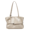 Minimalist cream white leather tote bag with stylish buckle strap and long shoulder straps - Off White