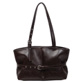 Minimalist deep brown tote bag with vintage metal buckle and adjustable shoulder strap - Brown