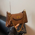 Borsa a mano vintage marrone in similpelle con tracolla a catena dorata e chiusura a scatto - Marrone