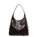 Retro dark brown leather tote bag with vintage texture and gold hardware detail - Coffee