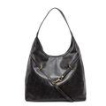 Vintage oversized charcoal faux leather hobo bag with crossbody straps and brass buckle - Black