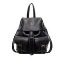 Mini mochila de cuero negro con cierre de solapa y dos bolsillos delanteros - Negro