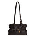 Retro dark brown leather tote bag with heart pendant and adjustable shoulder strap - Brown