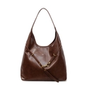 Dark brown retro large capacity tote bag with vintage faux leather texture and buckles - Brown