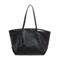 Minimalist black tote bag with glossy leather texture and long shoulder straps - Black