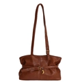 Retro dark brown faux leather shoulder bag with a gold heart pendant and strap - Brown