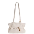 Minimalist cream faux leather shoulder bag with buckle detail and gold heart charm - White