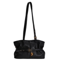 Retro black large capacity hobo bag with gold heart pendant and buckle detail - Black