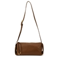 Brown leather cylindrical pillow bag with adjustable strap and decorative gold tassels - Brown