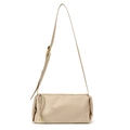 Minimalist beige baguette shoulder bag with soft textured faux leather and gold hardware - White