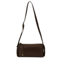 Minimalist deep brown baguette bag with golden zipper and leather fringe detail - Brown