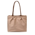 Fashionable khaki nylon tote bag with brown leather handles and gold metal buckle - L / Khaki