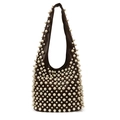 Bolso retro de cuero marrón oscuro bajo el brazo con elegantes adornos de perlas - Marrón