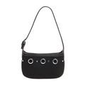 Sac sous le bras rétro en daim noir avec rivets et bandoulière en cuir réglable - Noir