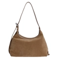 Borsa hobo marrone in pelle scamosciata opaca con tracolla regolabile e fibbia argento - Cachi
