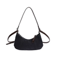 Black canvas crescent hobo bag with adjustable brown leather shoulder strap - Brown
