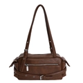 Sac à épaule moto rétro marron foncé en cuir PU mat avec finitions argentées - Marron