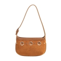 Brown faux suede underarm bag featuring silver metal rings and rivet studs - Brown