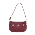 Burgundy faux suede underarm bag featuring silver rivet eyelets and adjustable strap - Red