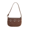 Brown suede underarm bag with vintage silver rings and studs in a sleek retro style - Brown