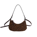 Leopard print suede crescent bag with dark brown straps for shoulder or crossbody wear - Leopard Print